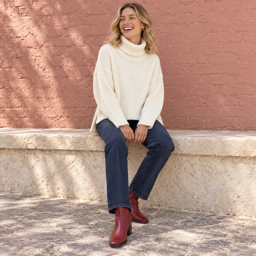 Madewell Sweater WMNS XS Cream Wide Rib Turtleneck Relaxed Scandi Minimalist